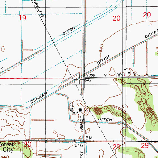 Topographic Map of Dehaan Ditch, IN
