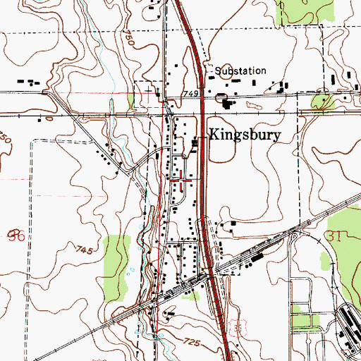 Topographic Map of Kingsbury, IN