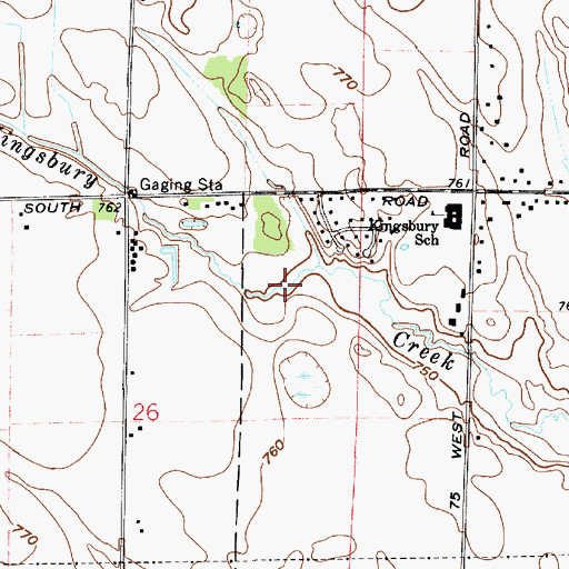 Topographic Map of Kingsbury Creek, IN