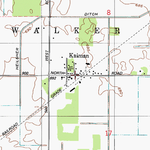 Topographic Map of Kniman, IN