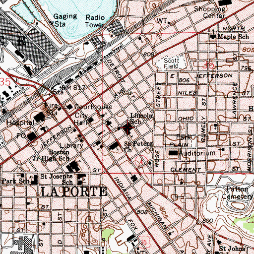 Topographic Map of Lincoln Elementary School, IN