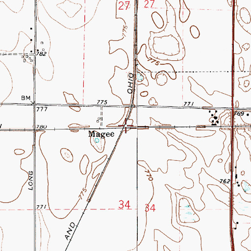 Topographic Map of Magee, IN