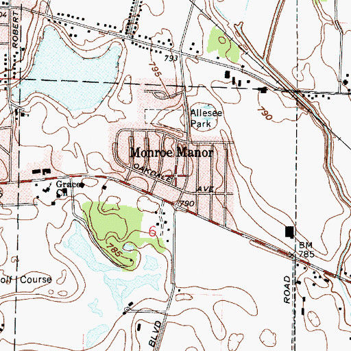 Topographic Map of Monroe Manor, IN