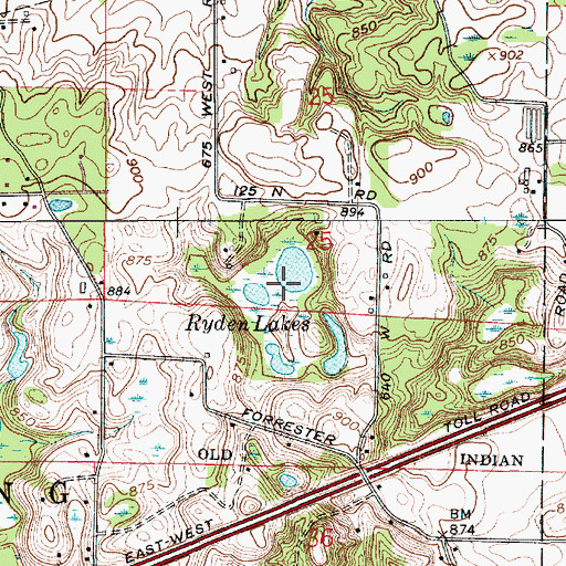 Topographic Map of Ryden Lakes, IN