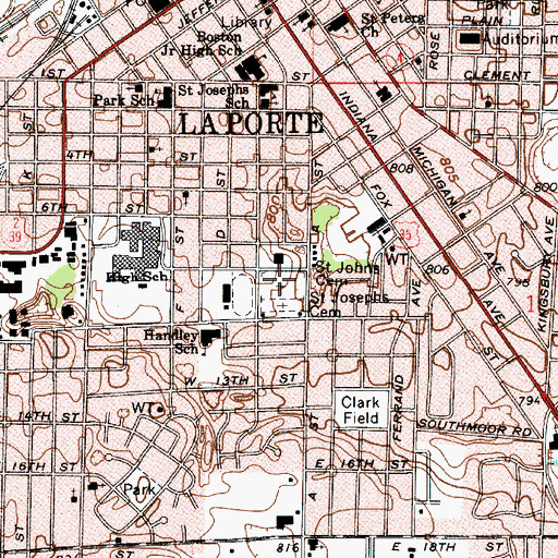 Topographic Map of Saint Johns Cemetery, IN