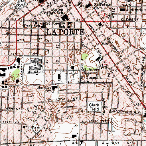 Topographic Map of Saint Josephs Cemetery, IN