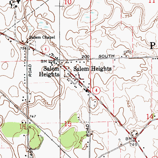 Topographic Map of Salem Heights, IN