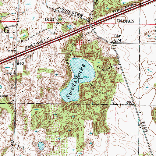 Topographic Map of Swede Lake, IN