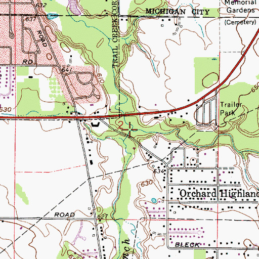 Topographic Map of West Branch Trail Creek, IN