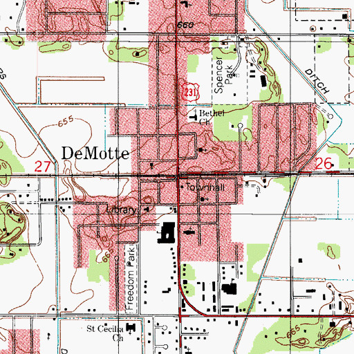 Topographic Map of DeMotte, IN