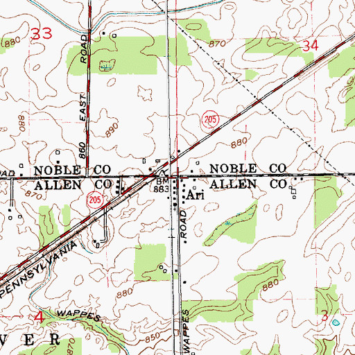 Topographic Map of Ari, IN