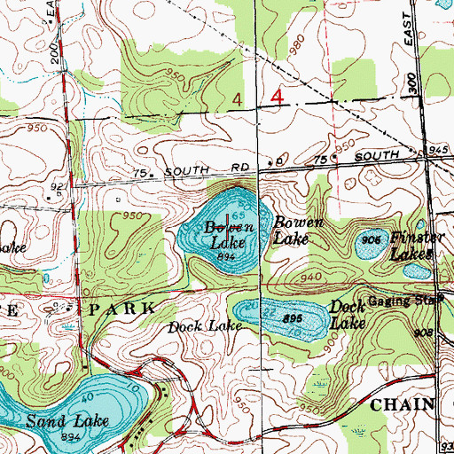 Topographic Map of Bowen Lake, IN