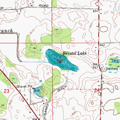 Topographic Map of Bristol Lake, IN
