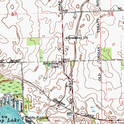 Topographic Map of Broadway Cemetery, IN