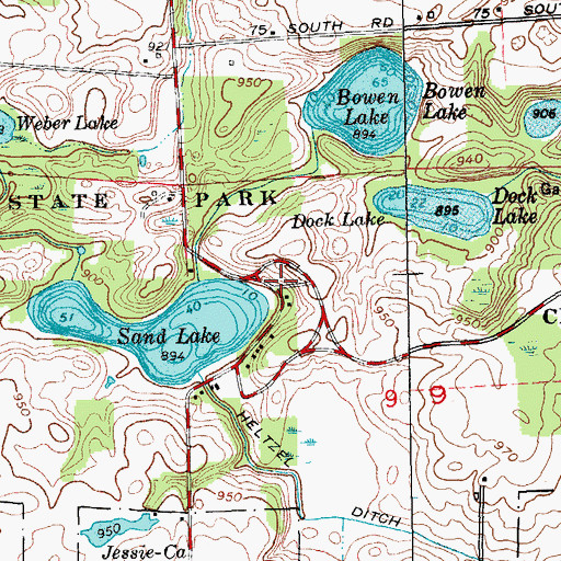 Topographic Map of Chain O'Lakes State Park, IN