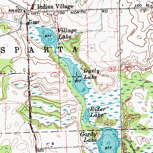 Topographic Map of Duely Lake, IN