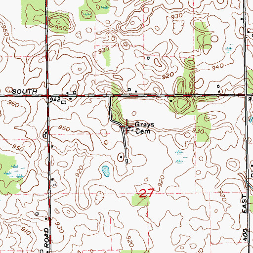 Topographic Map of Grays Cemetery, IN