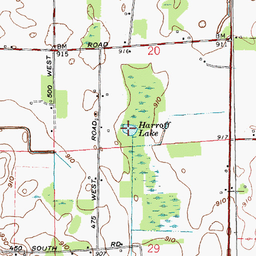 Topographic Map of Harroff Lake, IN