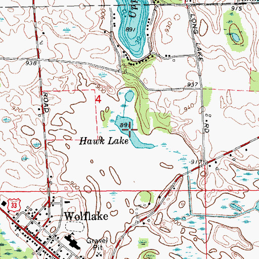 Topographic Map of Hawk Lake, IN