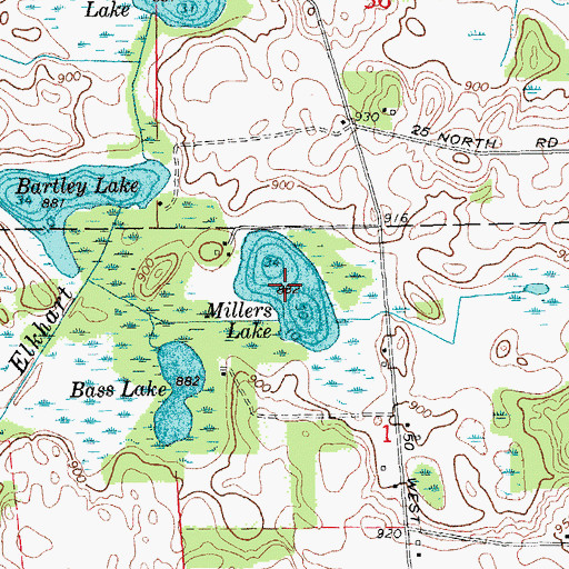 Topographic Map of Millers Lake, IN