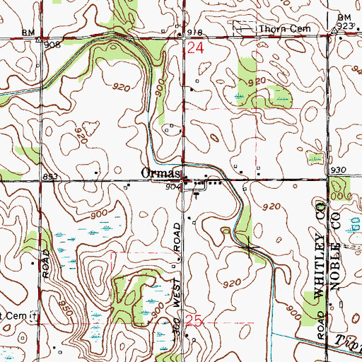 Topographic Map of Ormas, IN