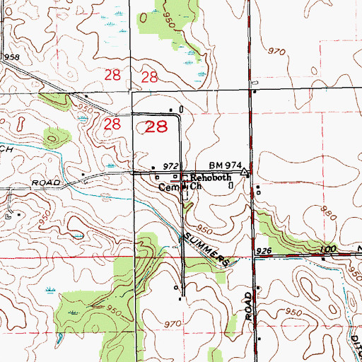 Topographic Map of Rehoboth Church, IN