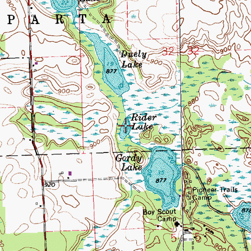 Topographic Map of Rider Lake, IN