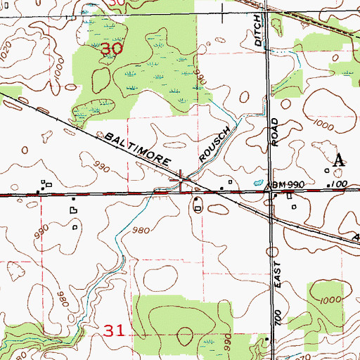 Topographic Map of Rousch Ditch, IN