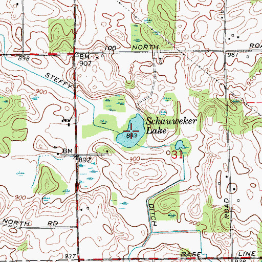Topographic Map of Schauweker Lake, IN