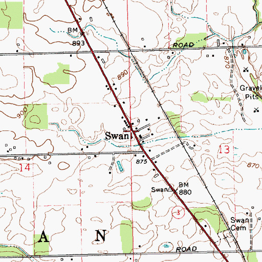 Topographic Map of Swan, IN