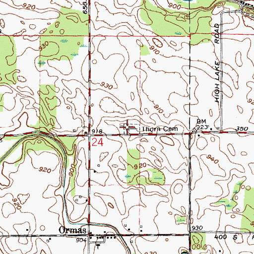 Topographic Map of Thorn Cemetery, IN