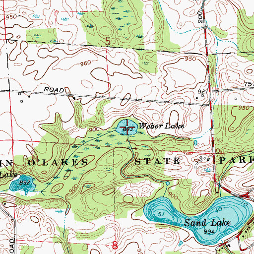 Topographic Map of Weber Lake, IN
