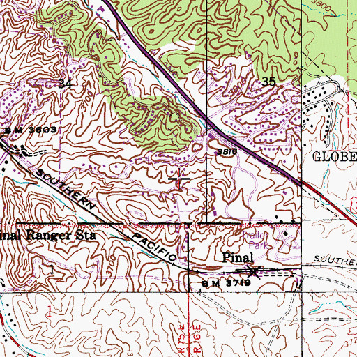 Topographic Map of KJAA-AM (Globe), AZ