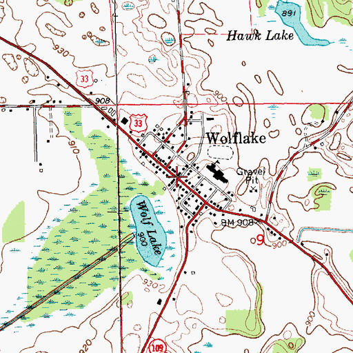 Topographic Map of Wolflake, IN