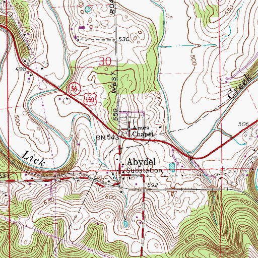 Topographic Map of Ames Chapel, IN
