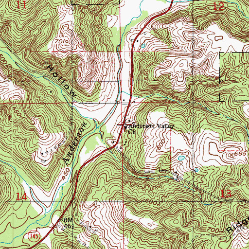 Topographic Map of Anderson Valley Church, IN