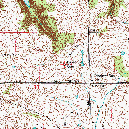 Topographic Map of Bailey Cemetery, IN