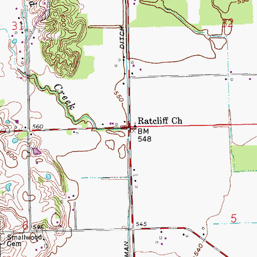 Topographic Map of Ballard Creek, IN