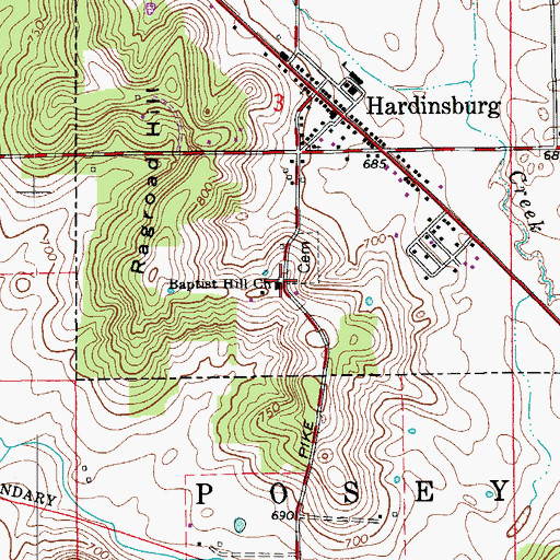Topographic Map of Baptist Hill Church, IN