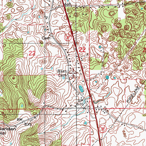 Topographic Map of Bass Cemetery, IN