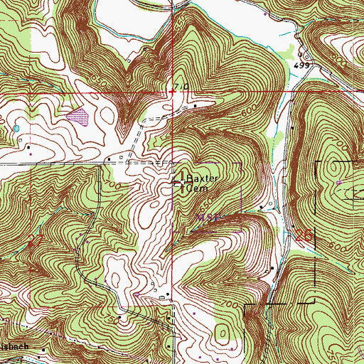 Topographic Map of Baxter Cemetery, IN