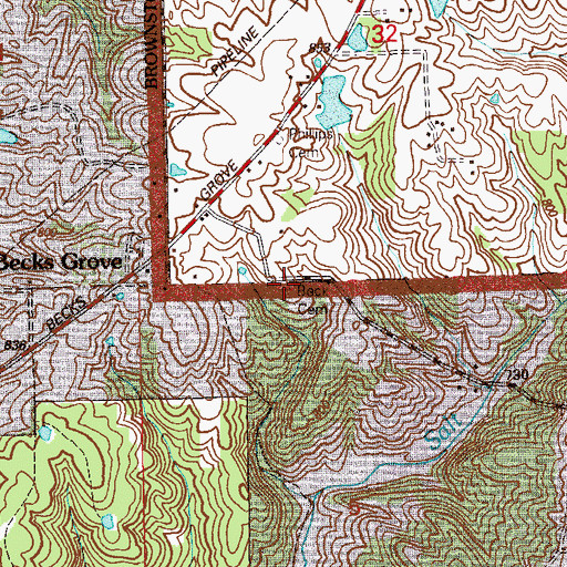 Topographic Map of Becks Grove Cemetery, IN