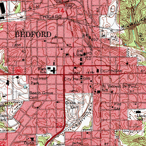 Topographic Map of Bedford, IN