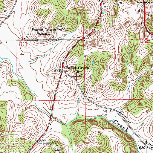 Topographic Map of Beech Grove Church, IN