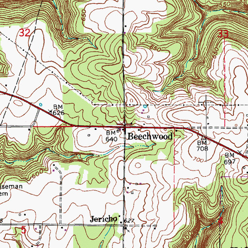 Topographic Map of Beechwood, IN