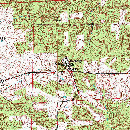 Topographic Map of Bethany Church, IN
