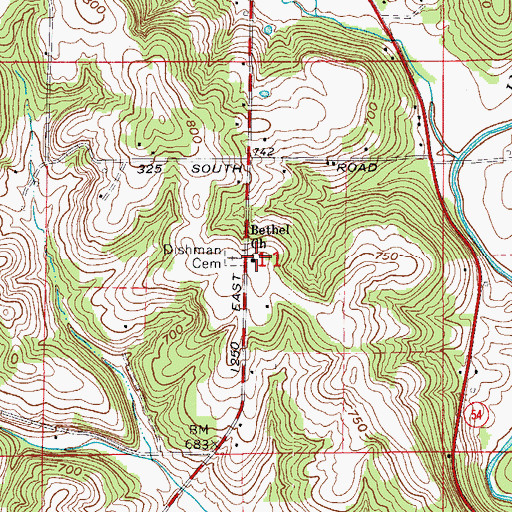 Topographic Map of Bethel Church, IN