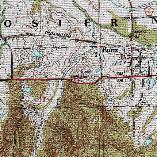 Topographic Map of Kurtz Cemetery, IN