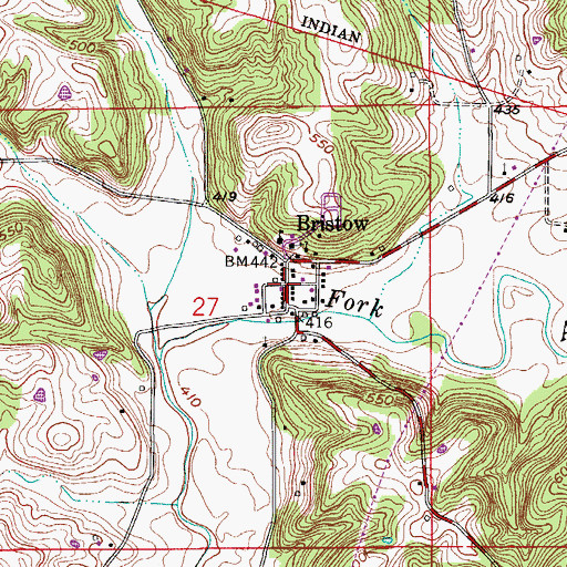 Topographic Map of Bristow, IN