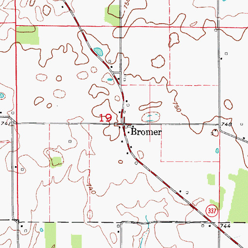 Topographic Map of Bromer, IN